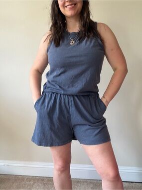 Z Supply Slate Blue Sleeveless Romper with Elastic Waist